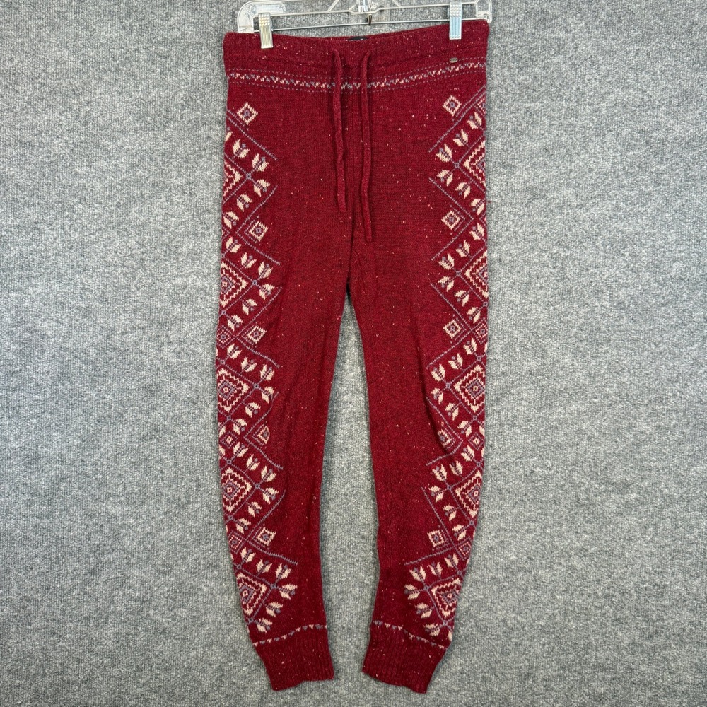 American Eagle Pants Womens Small Knit Joggers Burgundy Fair Isle Cottage Core